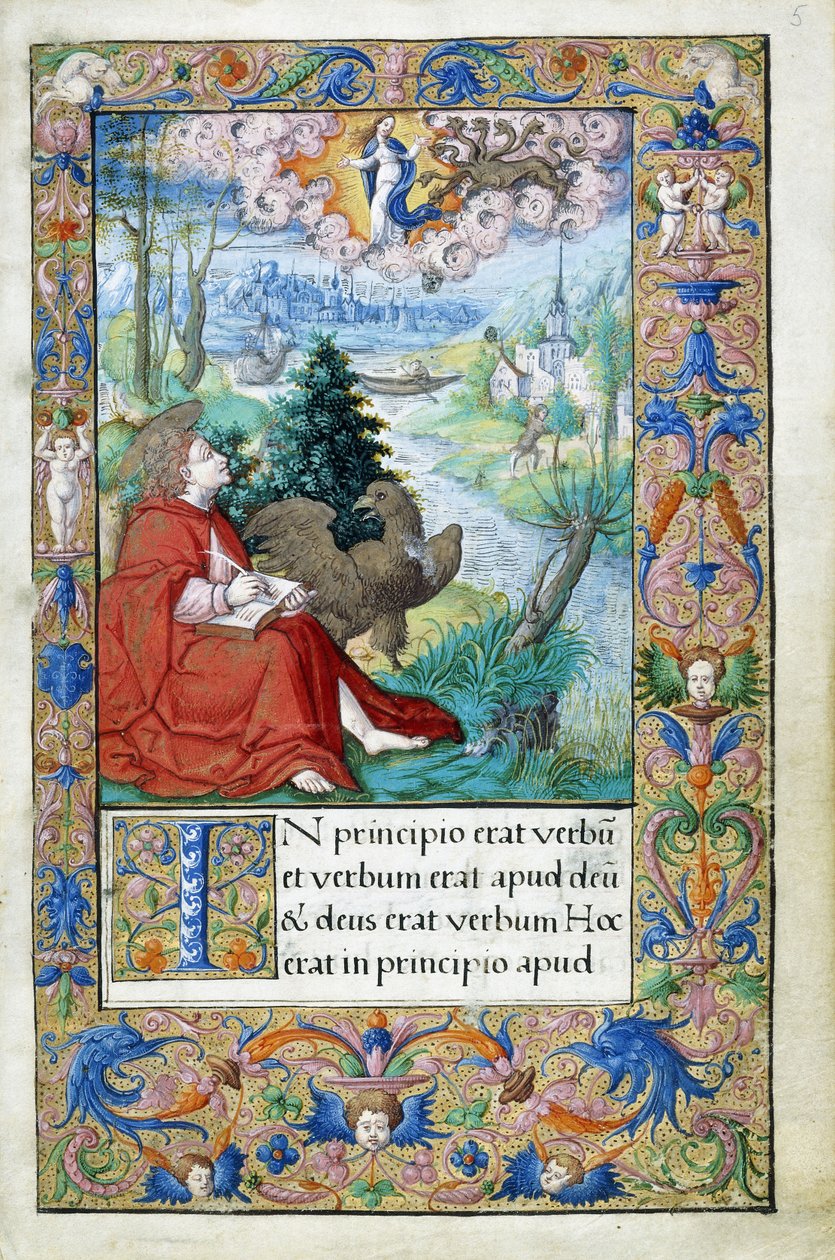 Św.Jan z Patmos, z Godzinki sporządzonej dla Franciszka I, ok. 1532-1540 autorstwa French School