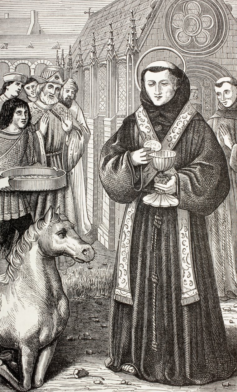 Św. Antoni Padewski, z książki „Życie wojskowe i religijne w średniowieczu” Paula Lacroix, opublikowane w Londynie ok. 1880 r. (lito) autorstwa French School