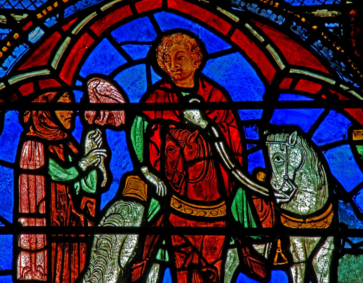 Okno St Cheron: sokolnictwo? (w15) autorstwa French School