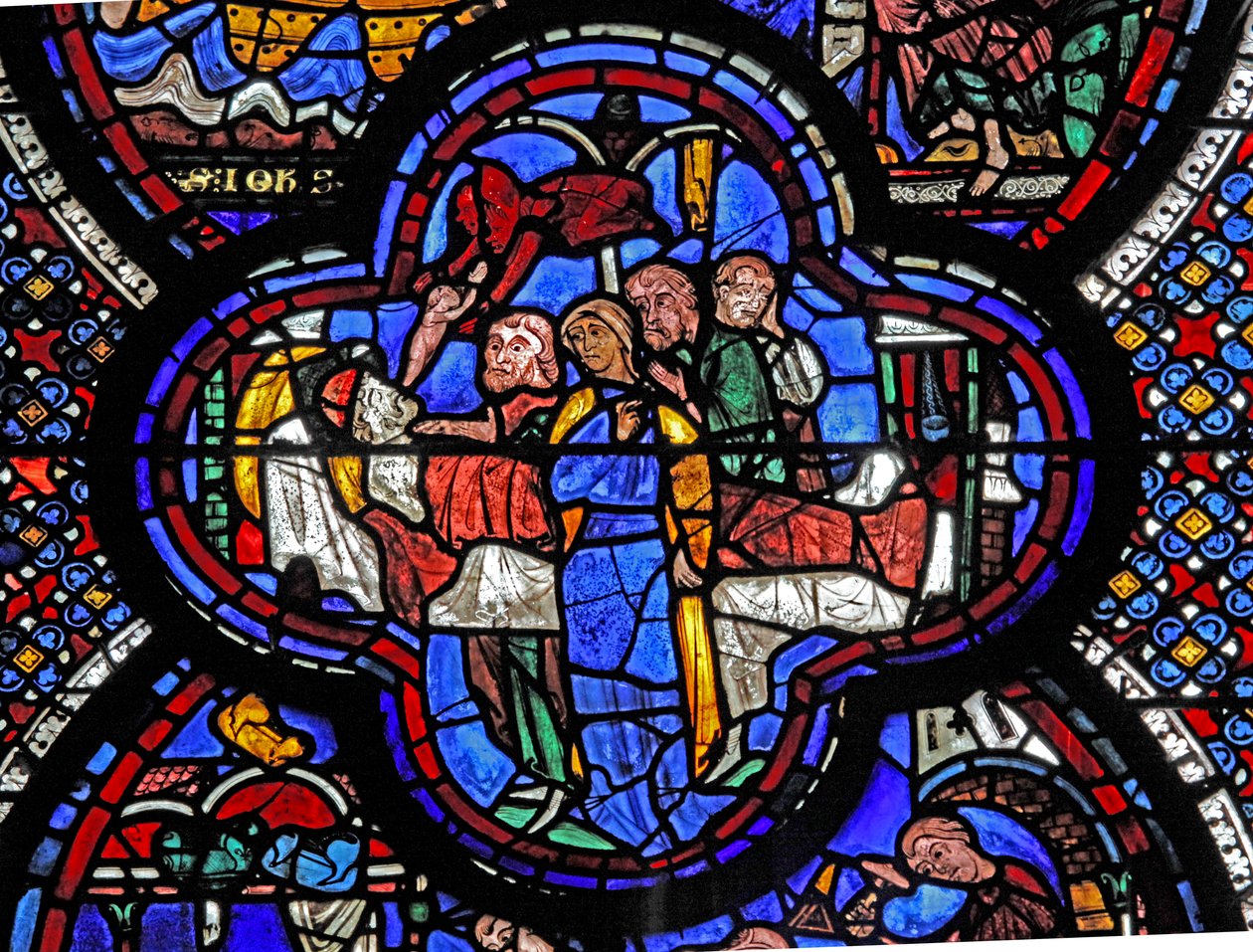 Okno św. Jana: Śmierć Stacatusa: demon zabiera mu duszę (w48) autorstwa French School