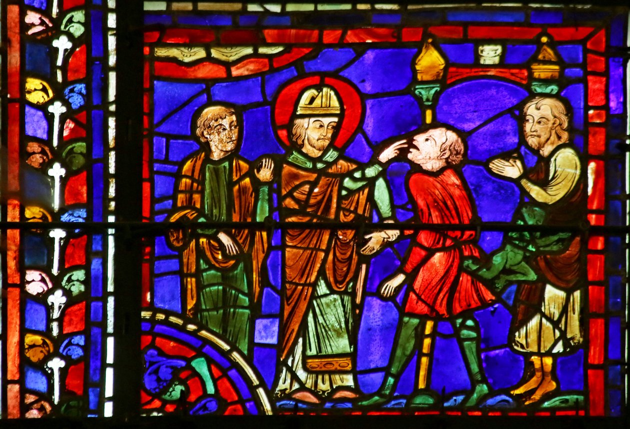 Šv. Martynas, gydantis apsėstą sielą, scena iš Šv. Martyno gyvenimo, Chartres Cathedral poli autorstwa French School