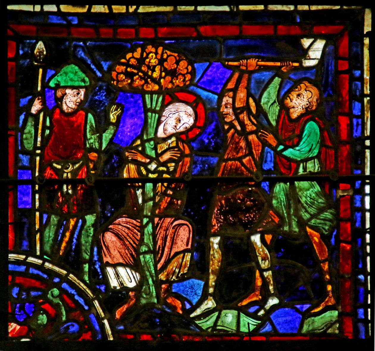 Św. Marcin przywiązany do drzewa, scena z życia Św. Marcina, Katedra w Chartres autorstwa French School