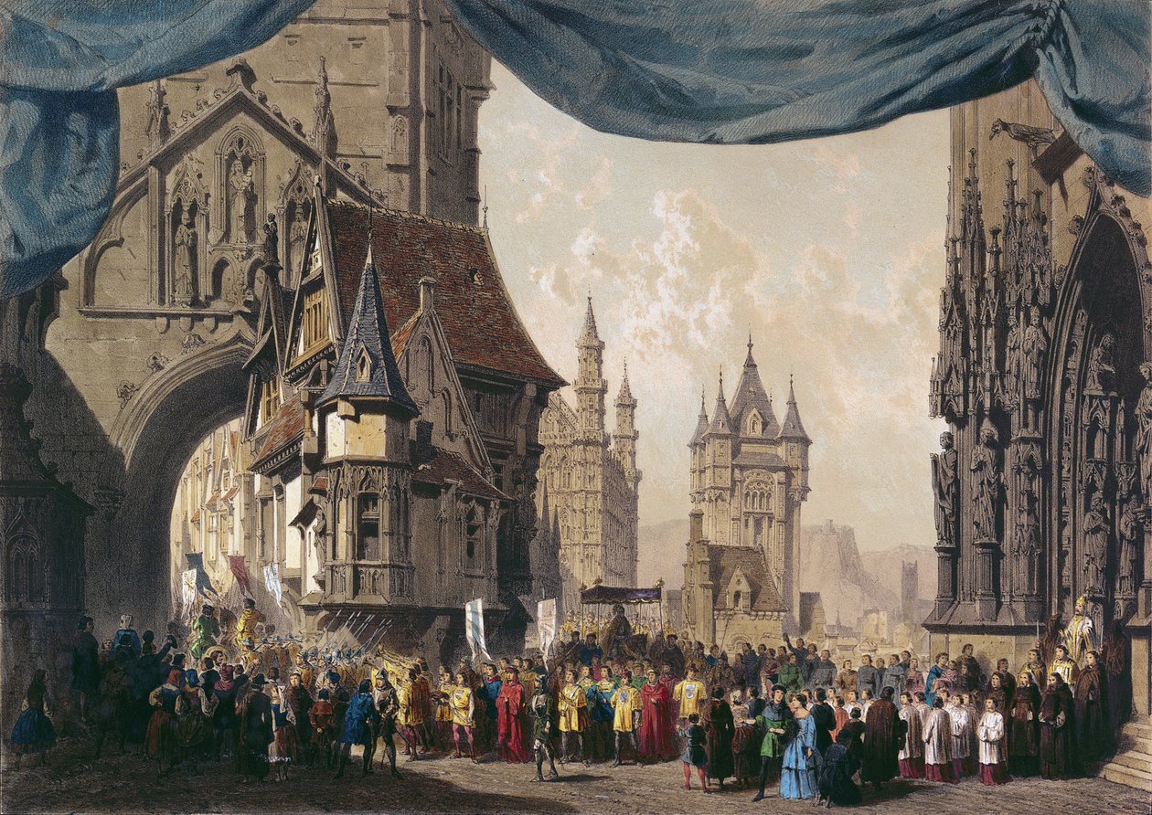 Scenografia do I aktu La Juive, po raz pierwszy wystawiona w Operze Paryskiej 23 lutego 1835 (wc na papierze) autorstwa French School