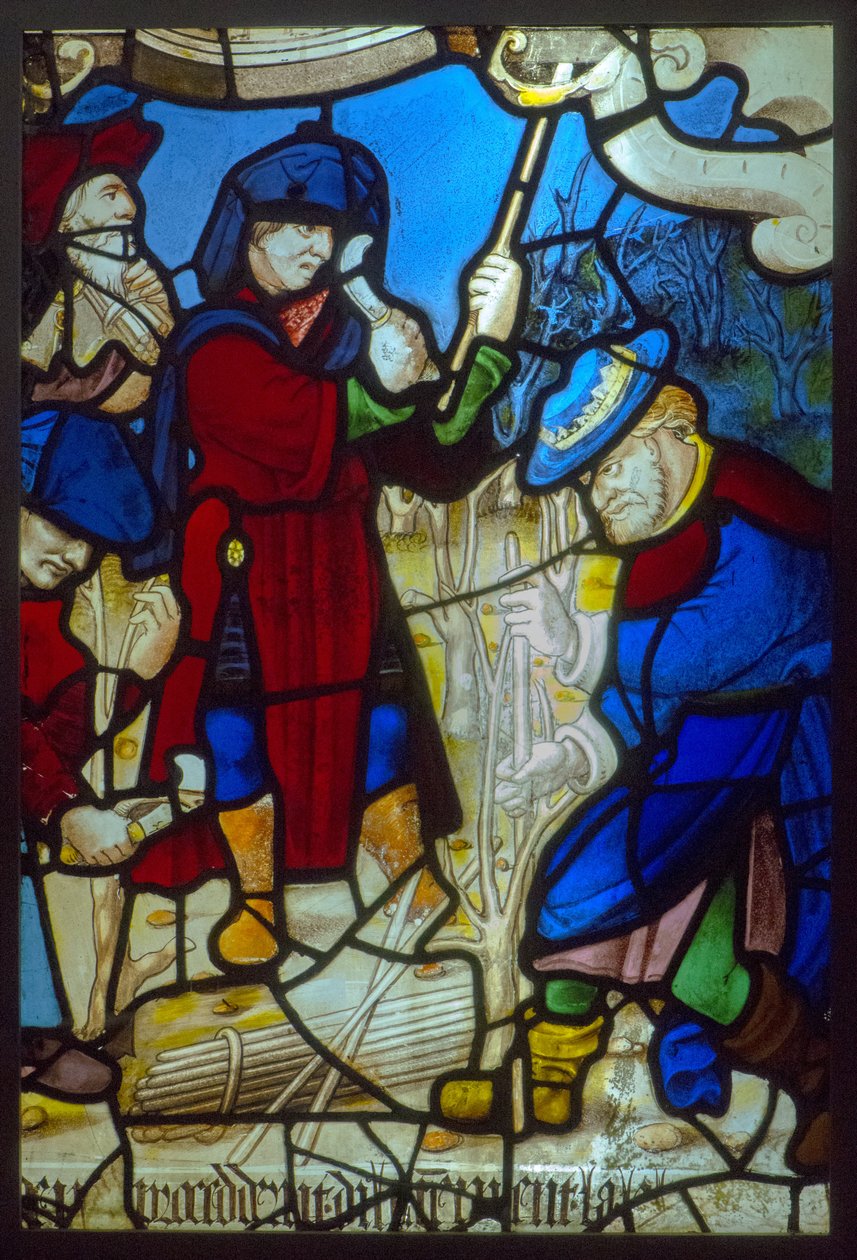 Witraże, prorocy rzeźbiący winorośl (temat prasy mistycznej ok. 1540) autorstwa French School