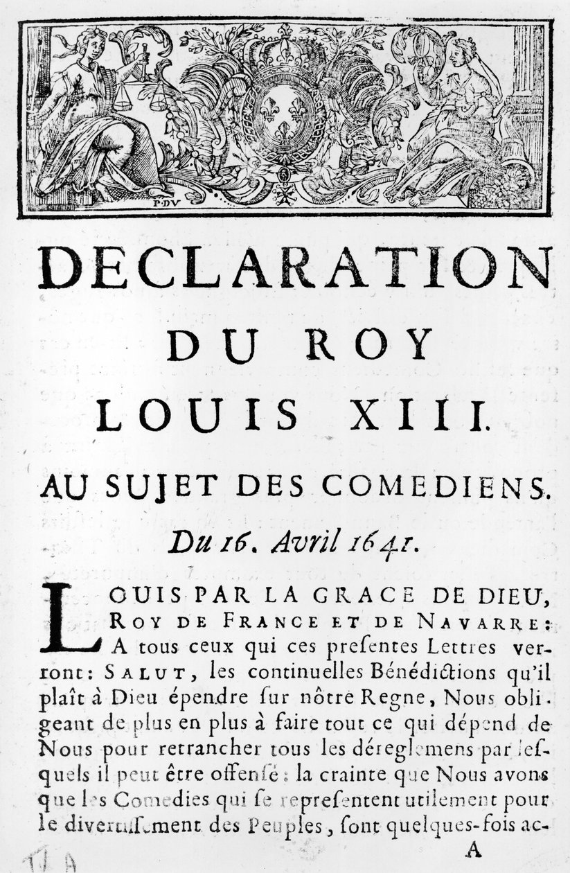 Oświadczenie Ludwika XIII (1601-43) w sprawie komików, 16 kwietnia 1641 autorstwa French School