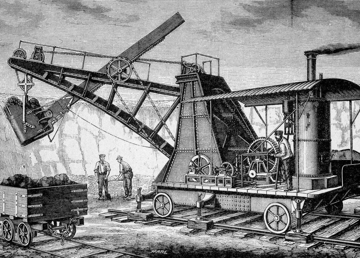 Terrassier parowy Rustona i Proctora - w „Albumie nauki”; wybitni uczeni; Wielkie odkrycia”” 1896. autorstwa French School