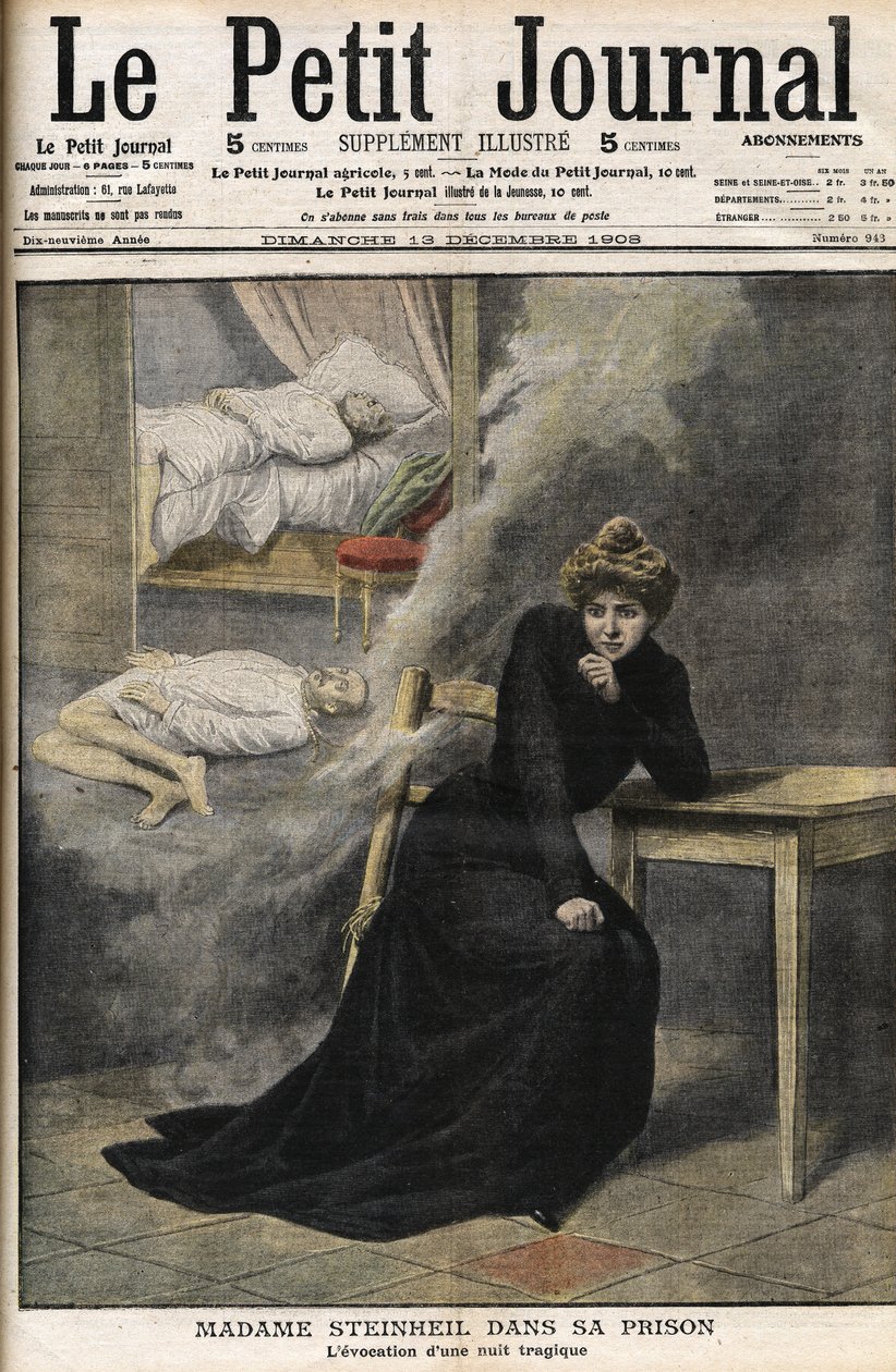 Sprawa Steinheil: Marguerite Steinheil (1869-1954) w swoim więzieniu - Le Petit Journal, grudzień 1908 (rycina) autorstwa French School