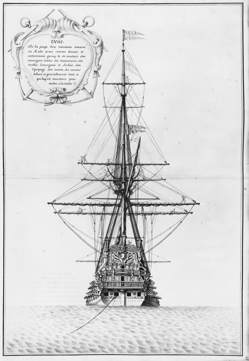 Rufa zacumowanego statku, ilustracja z Atlasu de Colbert, tablica 48 autorstwa French School