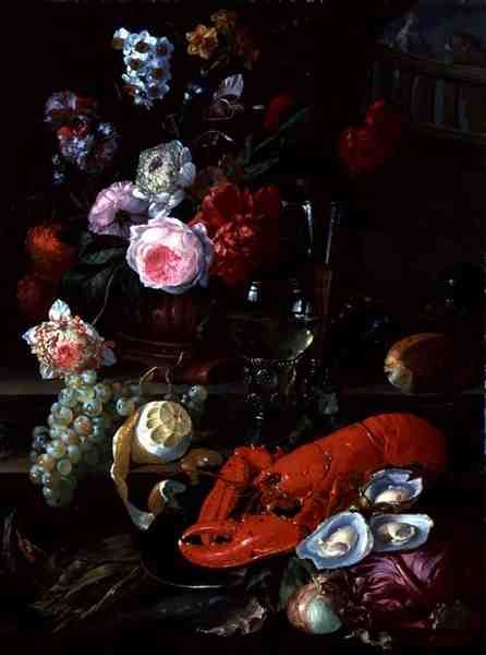 Martwa natura z homarem, ok. 1700 (olej na płótnie) autorstwa French School