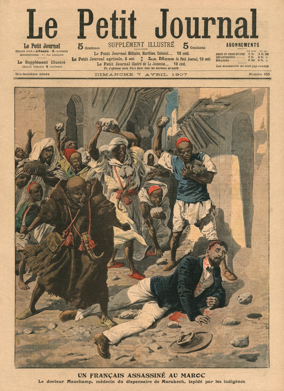 Ukamienowanie francuskiego lekarza Mauchampa w Maroku, ilustracja z „Le Petit Journal”, dodatek illustre, 7 kwietnia 1907 autorstwa French School