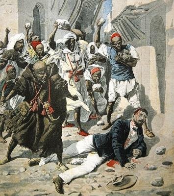 Ukamienowanie na śmierć Doktor Emile Mauchamp w Marrakeszu, ilustracja na okładce Le Petit Journal, 7 kwietnia 1907 autorstwa French School