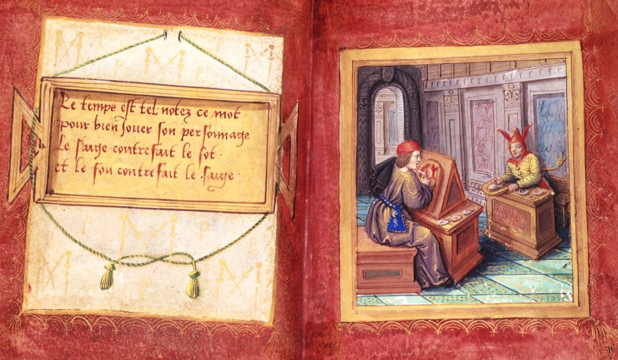 Stowe 955 ff.9v-9a Mędrzec i głupiec, z „Petit Livre d