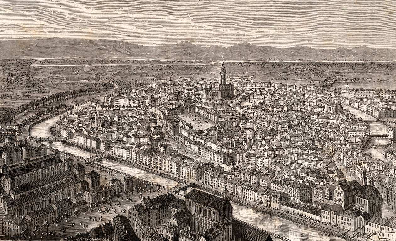Strasburg - Bas-Rhin, w Alzacji - rycina w „La France illustrée: geography, history, statistic management” autorstwa V.A. Malt-Browna. 1884 autorstwa French School