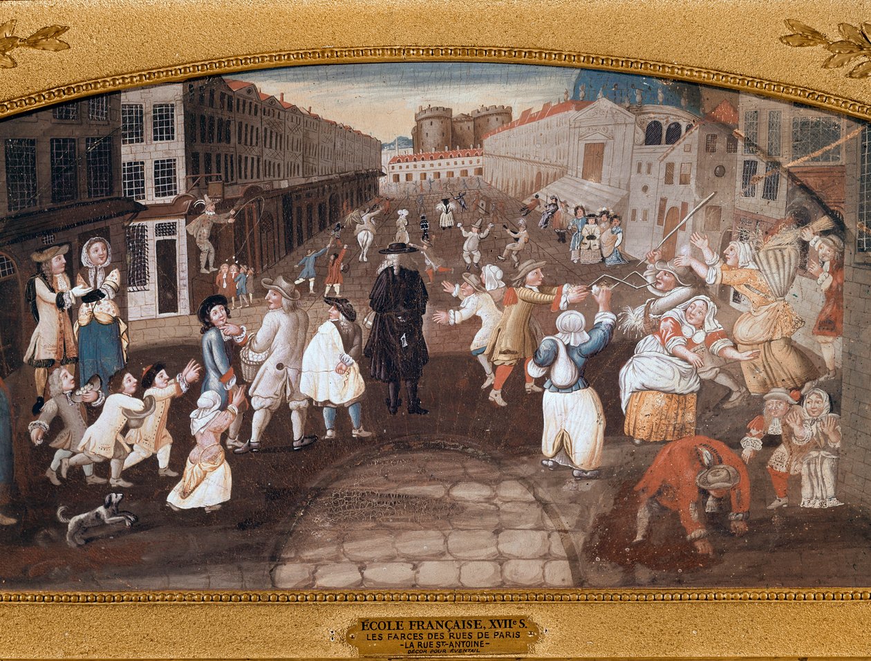 Artyści uliczni na Rue St Antoine, Paryż (malarstwo autorstwa French School