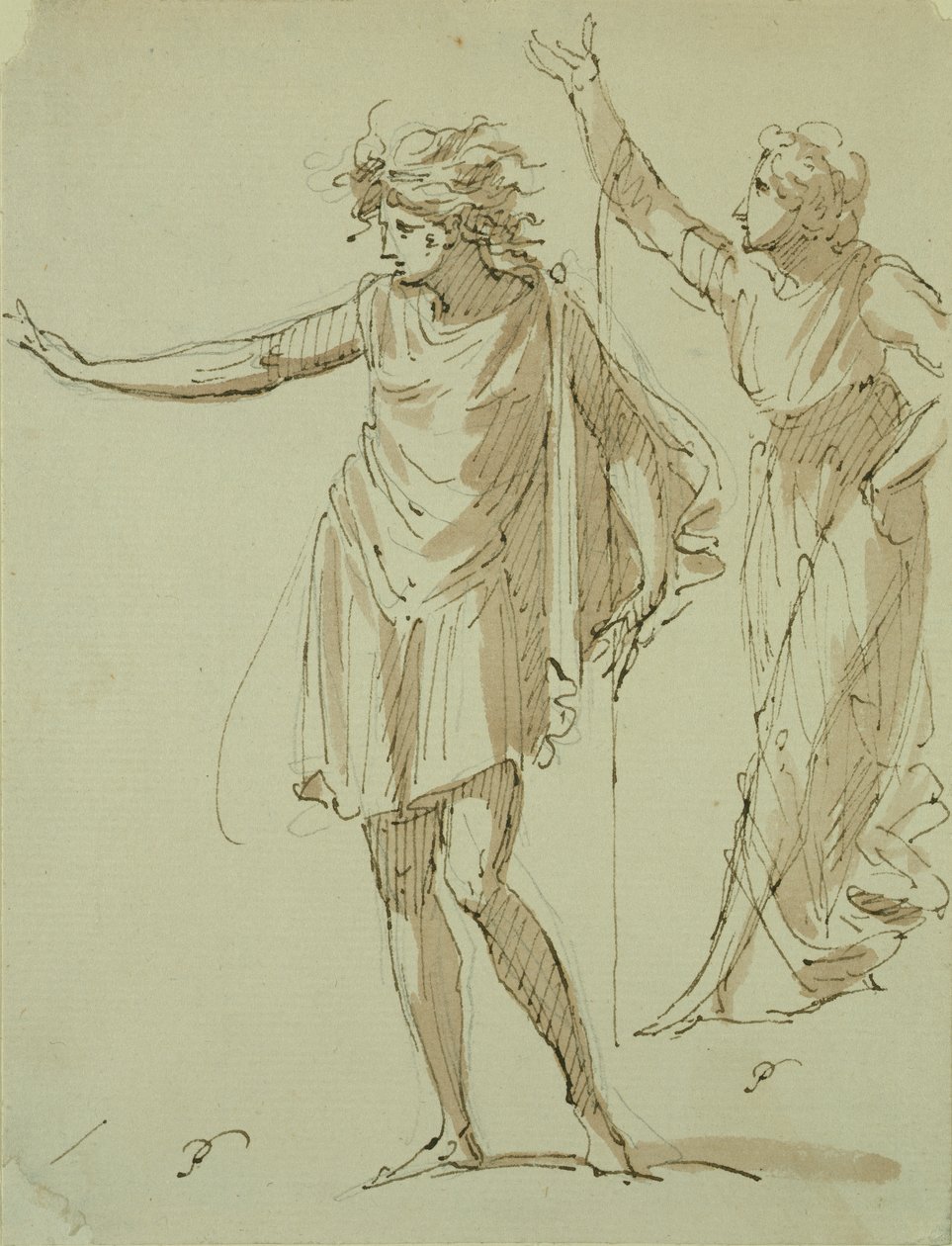 Studium dwóch klasycznie udrapowanych postaci, ok. 1790 (pióro i atrament oraz pranie na papierze) autorstwa French School