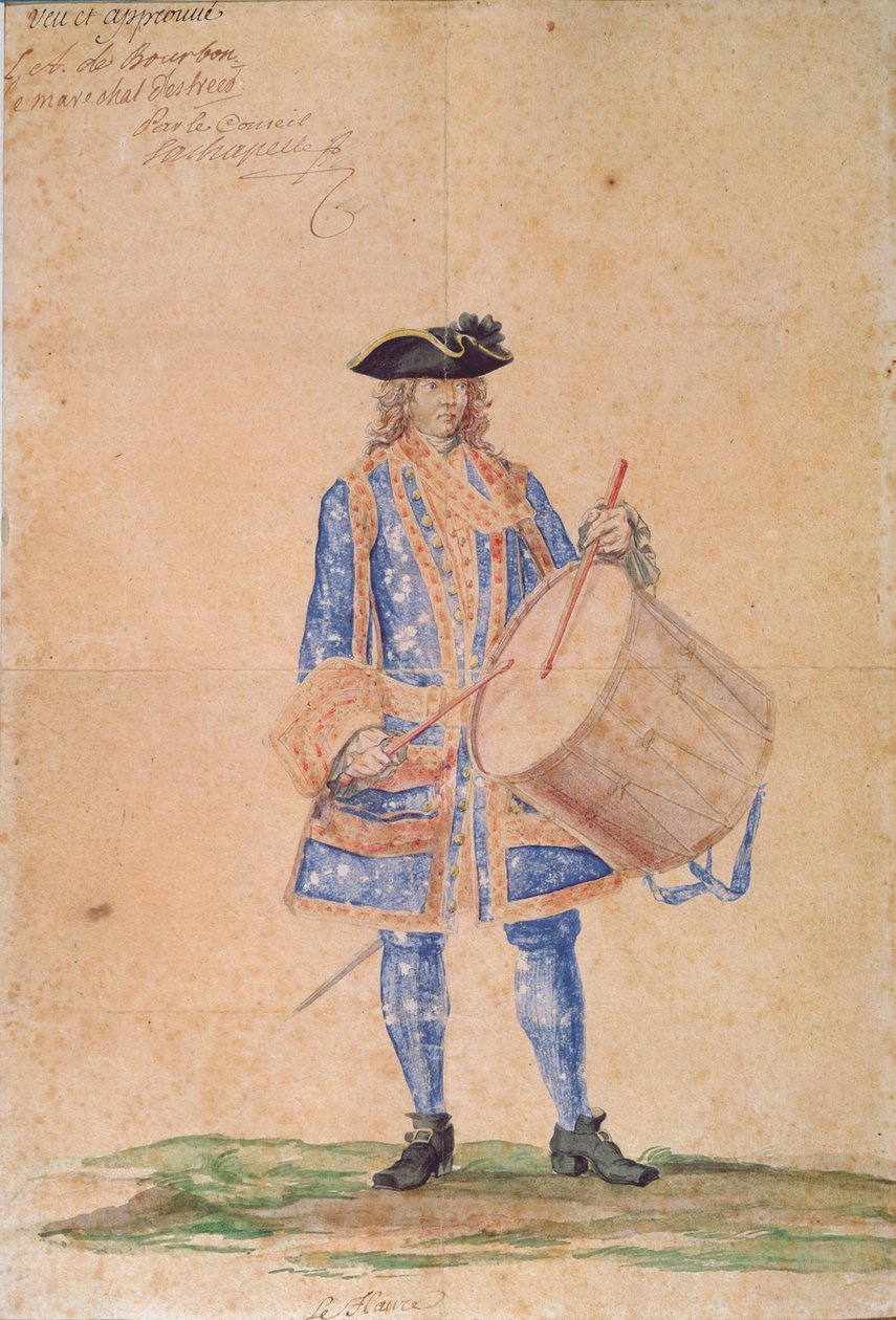 Studium munduru kapitana marynarki wojennej stacjonującego w Le Havre, 1718 (ołówek, kolor ciała i wc na brązowym papierze) autorstwa French School