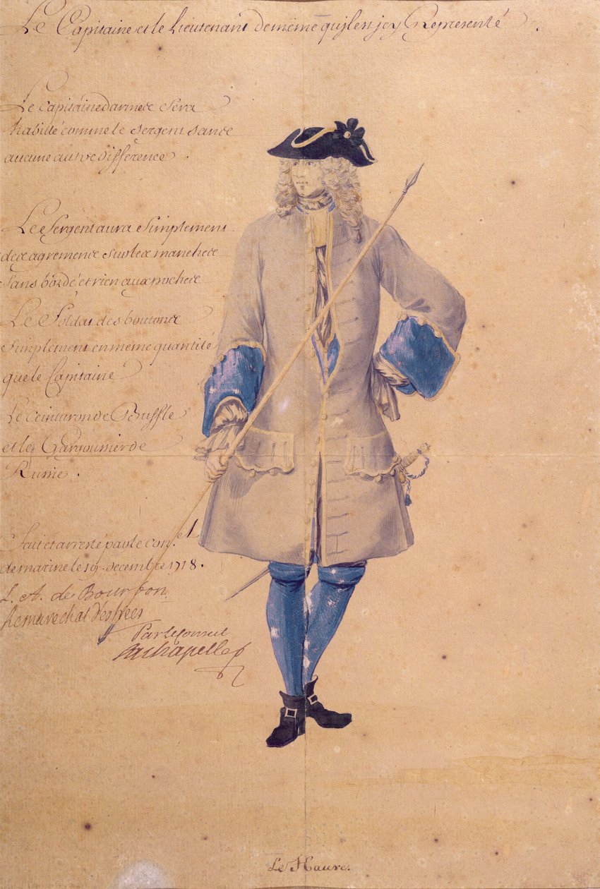 Studium munduru marynarza stacjonującego w Le Havre, 1718 (ołówek, kolor ciała i wc na brązowym papierze) autorstwa French School