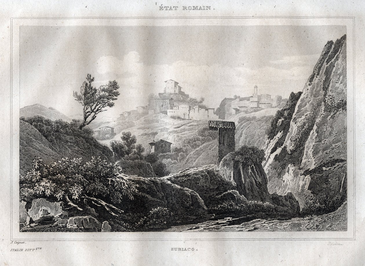 Subiaco Lazio w Metropolii Rzymu - Grawer z „” Malownicze Włochy”” autorstwa M. de Norvins, Ch. Nodier 1834-1836. autorstwa French School