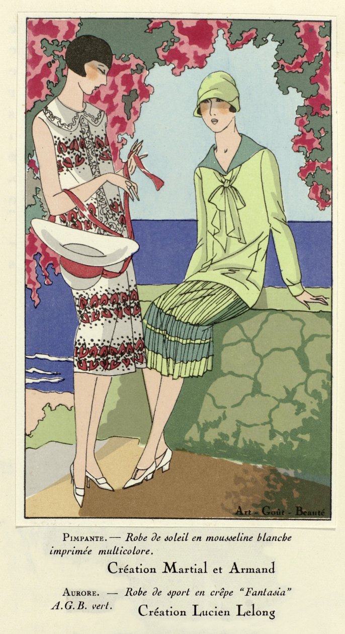 Sundress and Sports Dress, z Art-Gout-Beaute, wyd. 1924 (pochoir Print) autorstwa French School
