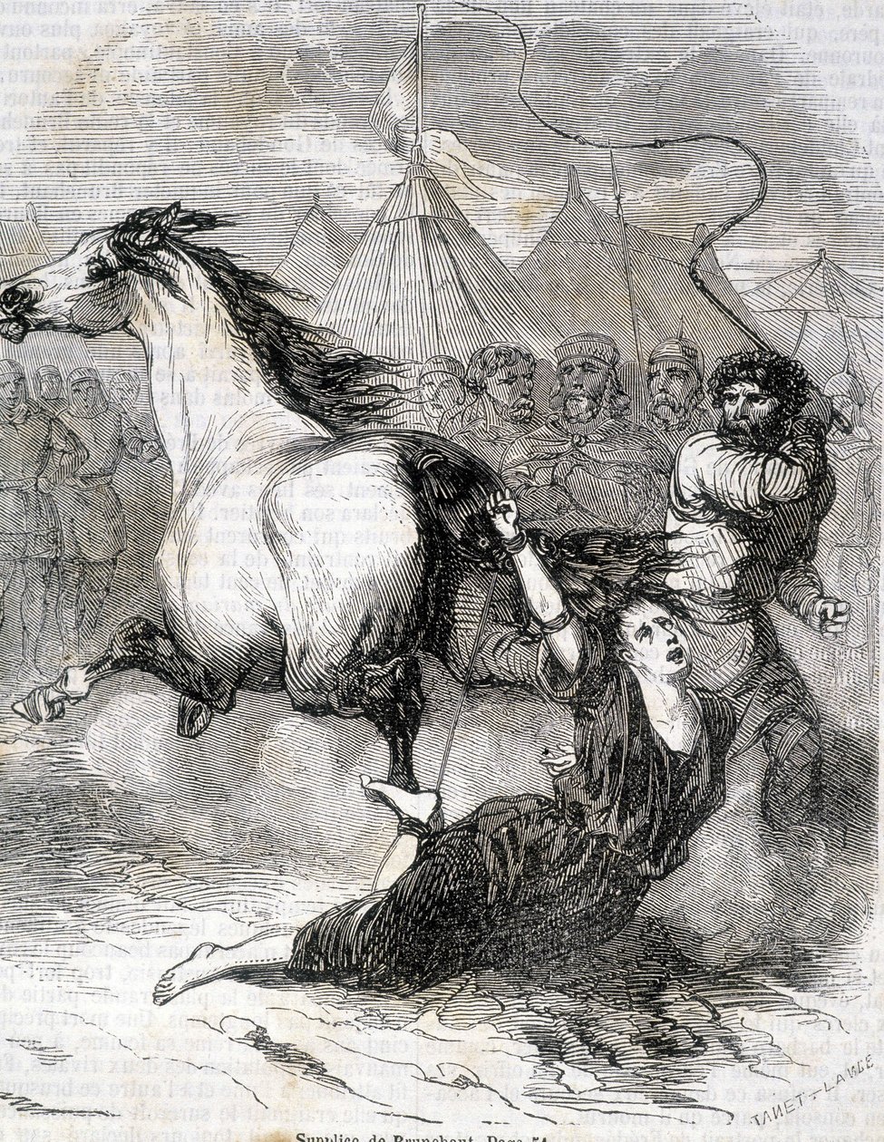 Torment of Brunehaut (lub Brunehilde) (613) - w „Histoire de France” L.-P. Anquetil autorstwa French School