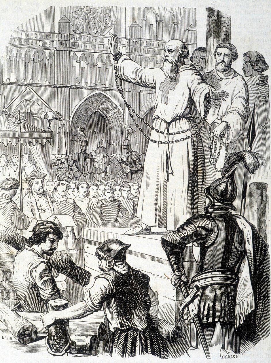 Męka templariuszy (1314) - w „Histoire de France” L.-P. Anquetil autorstwa French School
