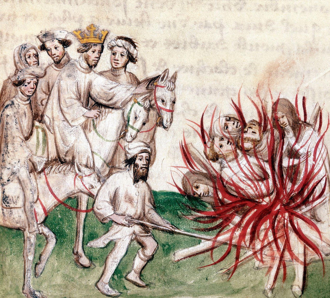 Supplice of the Templars: Jacques de Molay (Molai) wielki mistrz Zakonu Templariuszy i kilku jego towarzyszy zostaje oskarżonych o herezję i rozpustę przez króla Filipa IV dit le bel et egzekucji 4 marca autorstwa French School
