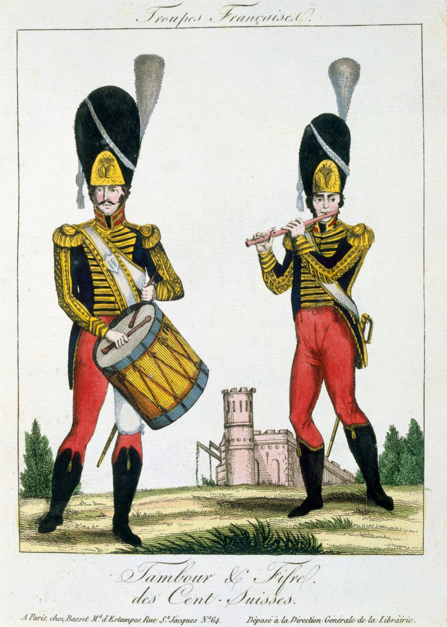 Gwardia Szwajcarska, zawodnicy Tambour i Fife, ok. 1790 r autorstwa French School