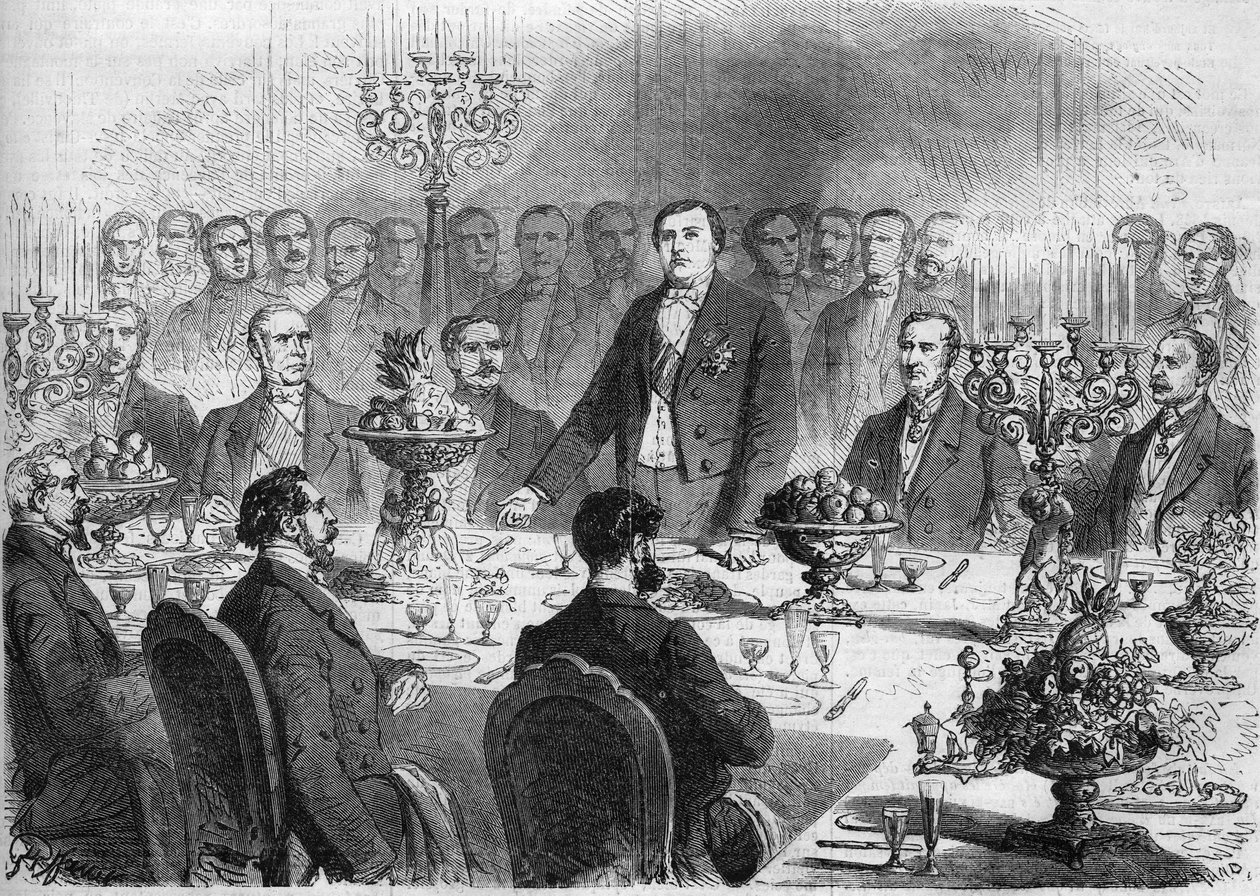 Stół honorowy na bankiecie wystawionym panu de Lesseps przez udziałowców Kanału Sueskiego w dniu 11 lutego 1864 r. w Palais de l