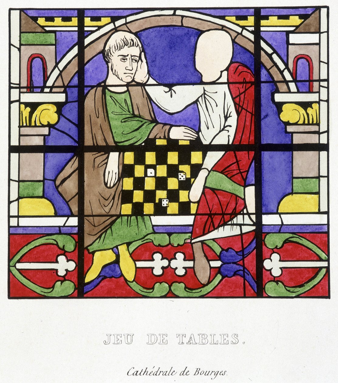 Gra stołowa. Faksymile średniowiecza witrażu w „Histoire de la peinture sur verre” Ferdinanda de Lasteyrie autorstwa French School