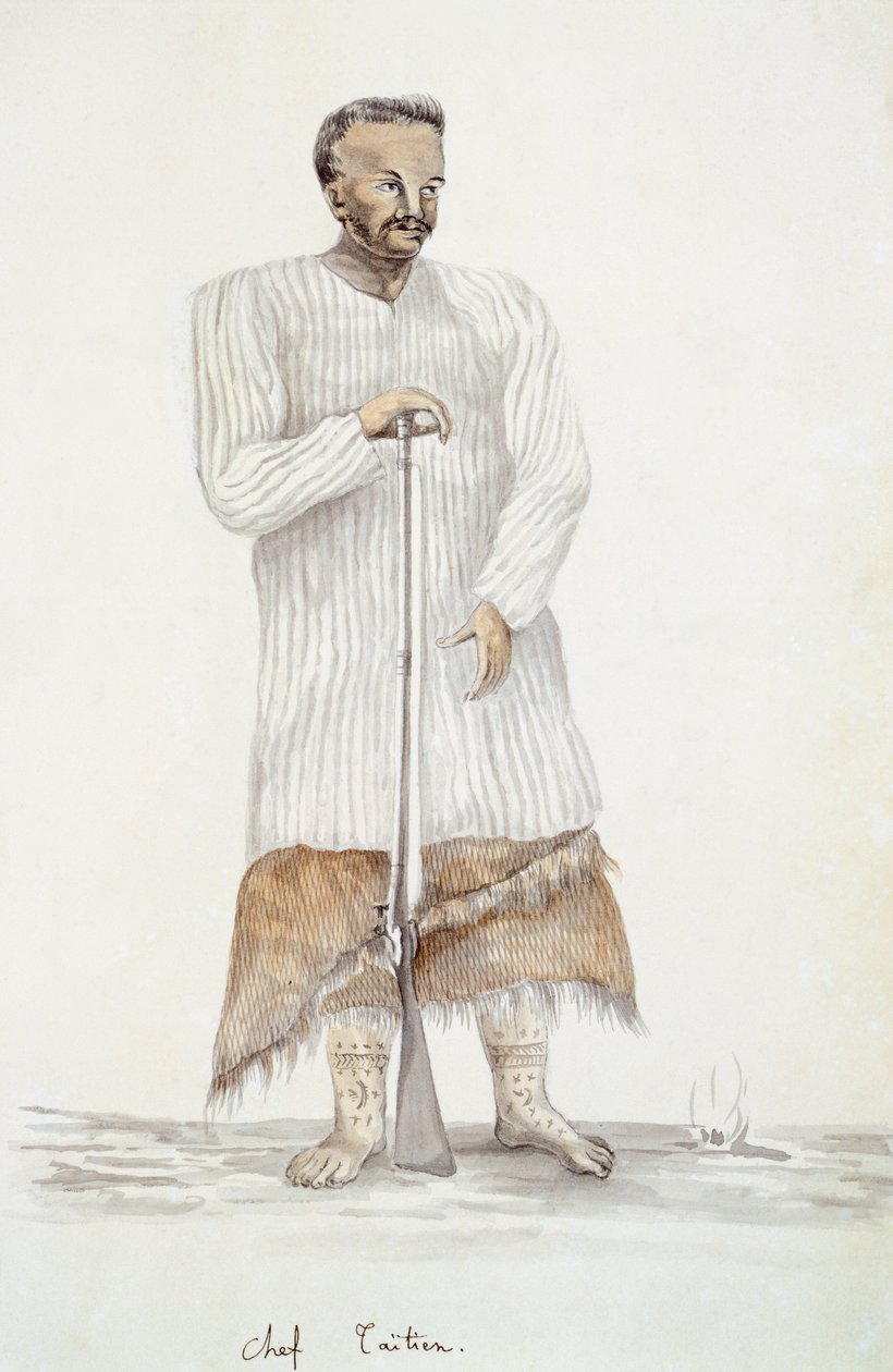 Wódz Tahiti, ilustracja z Podróży Ludwika I Duperrey, LF Lejeune, akwarela autorstwa French School