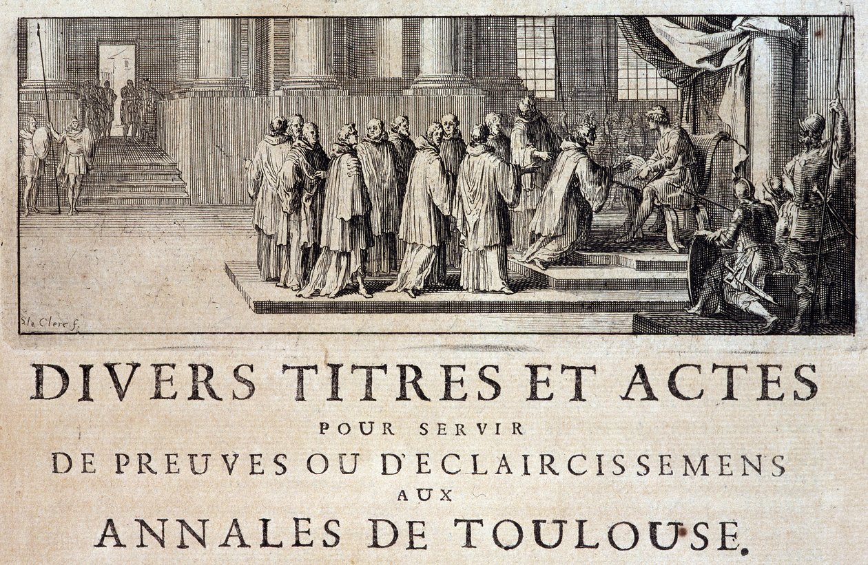 Przejęcie miasta i hrabiego Tuluzy przez emisariuszy króla Filipa III w 1271 w „Annales de la ville de Toulouse” Germaina de Lafaille, Tuluza autorstwa French School
