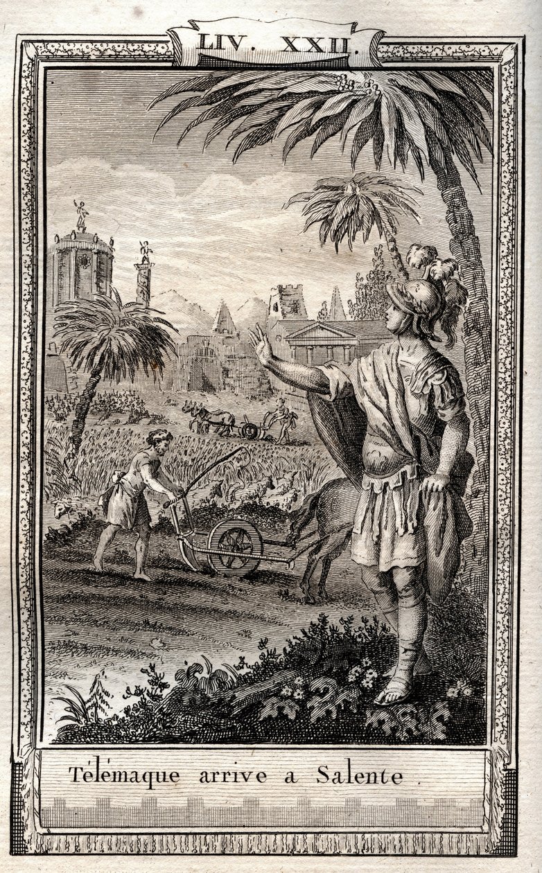 Teemaque powraca do Salente (Salento) - rycina Monneta z 1798 r. w „Les Aventures de Telemaque, fils d