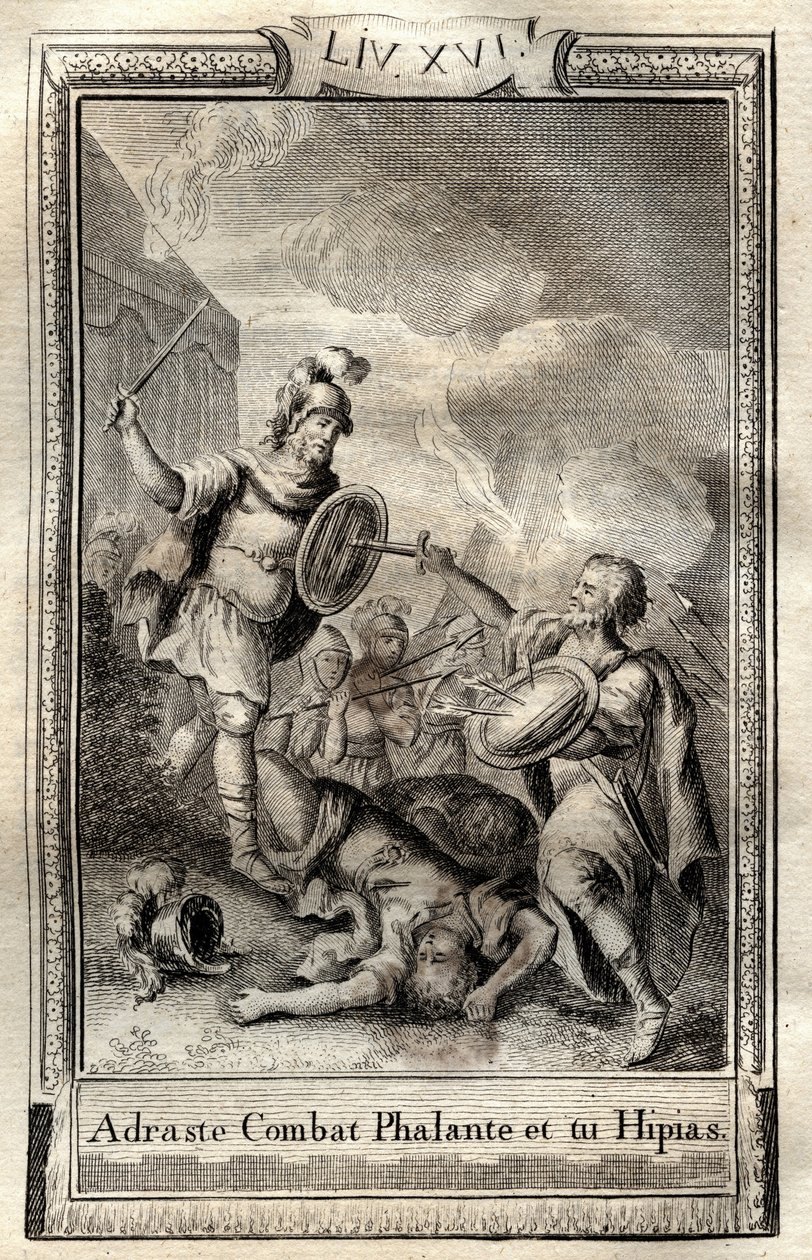 Telemaque pokonuje Hippiasza - grawer Monneta z 1798 r. w „Les Aventures de Telemaque, fils d