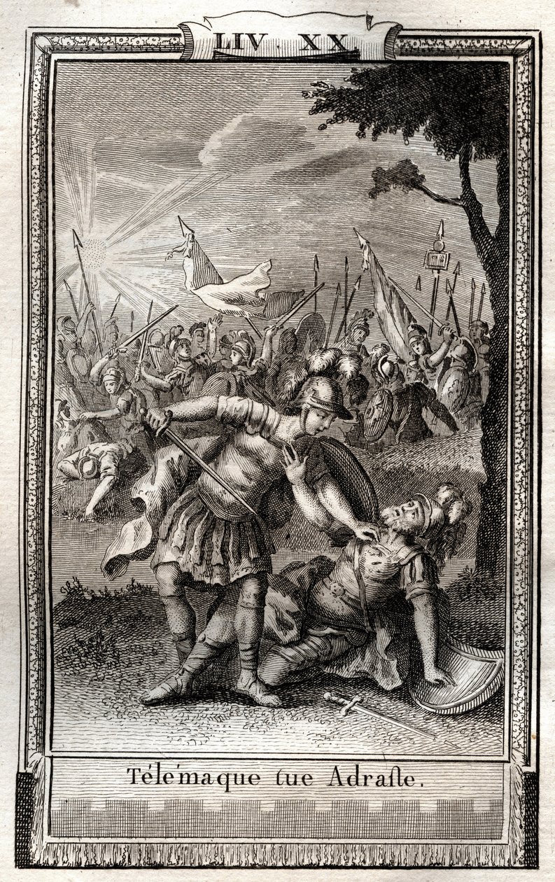 Telemaque zabija Adraste - grawer Monneta z 1798 r. w „Les Aventures de Telemaque, fils d