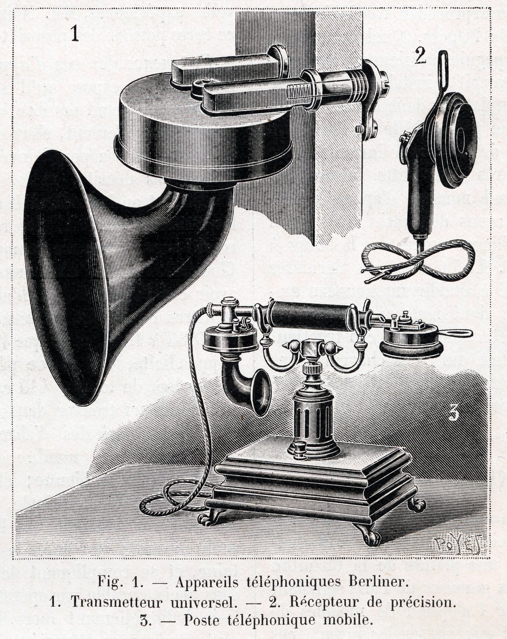 Aparat telefoniczny - Berliner System - grawer „La natura” z 1902 r. autorstwa French School