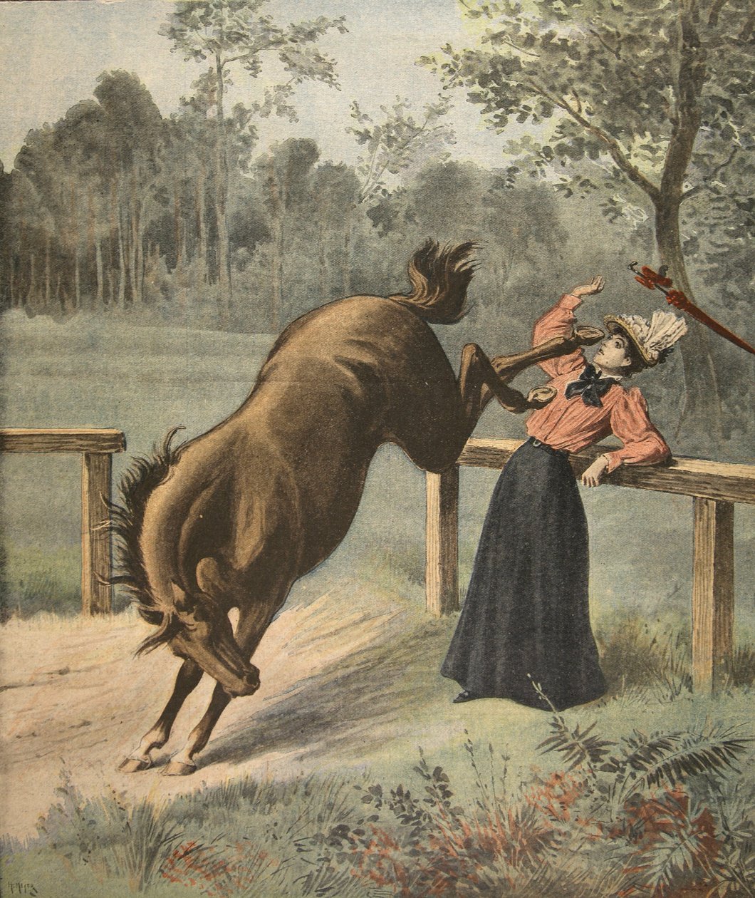 Straszny kopniak, ilustracja z Le Petit Journal: dodatek illustre, 3 lipca 1898 r. autorstwa French School