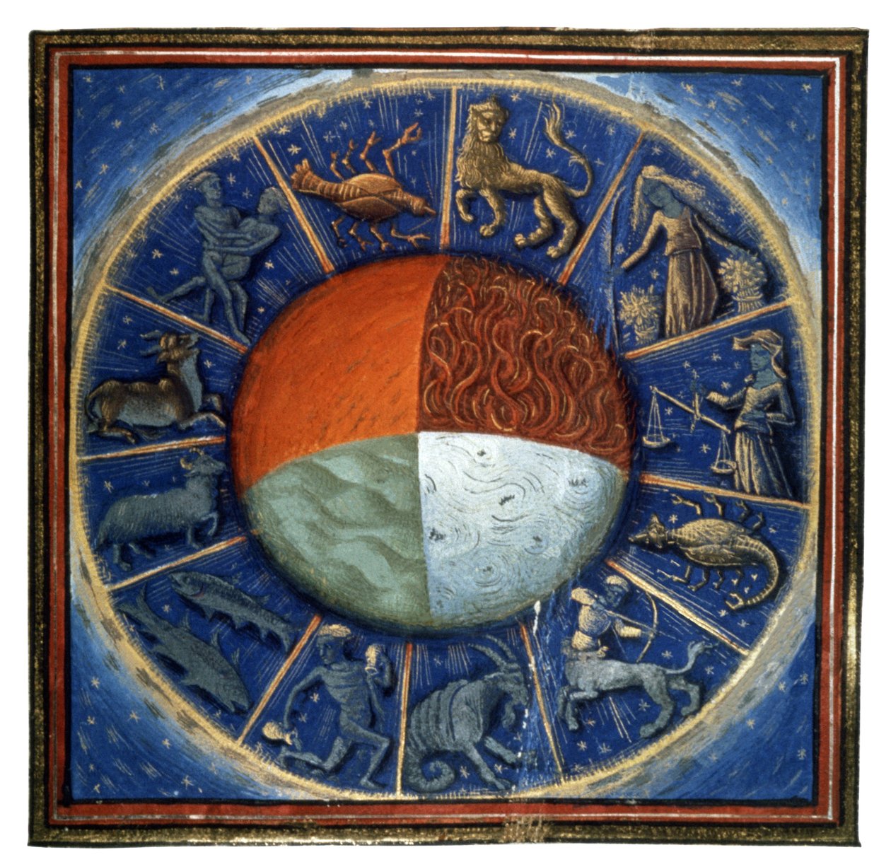 Cztery żywioły i zodiak, ok. 1450 r. (miniatura) autorstwa French School