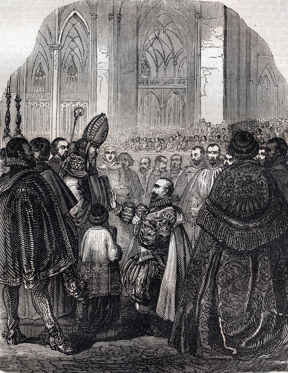 Wyrzeczenie Henryka IV króla Francji w Saint Denis 25 lipca autorstwa French School