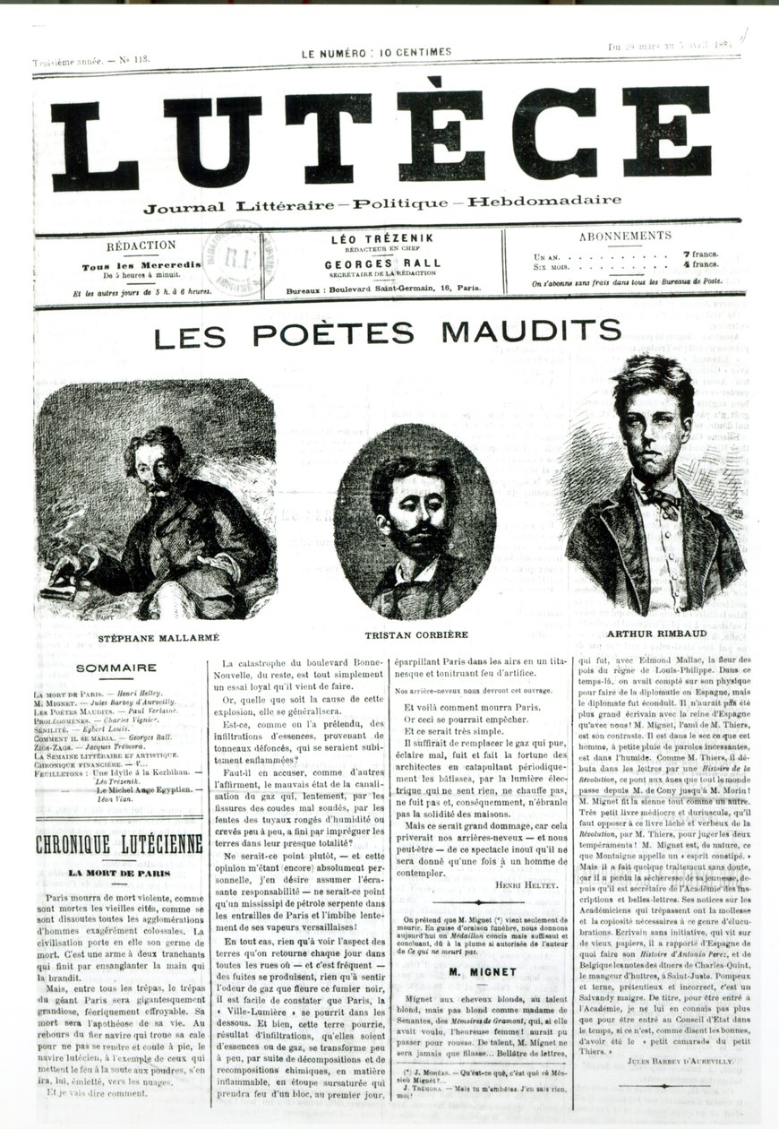 Przeklęci poeci, okładka gazety Lutece, 1884 autorstwa French School