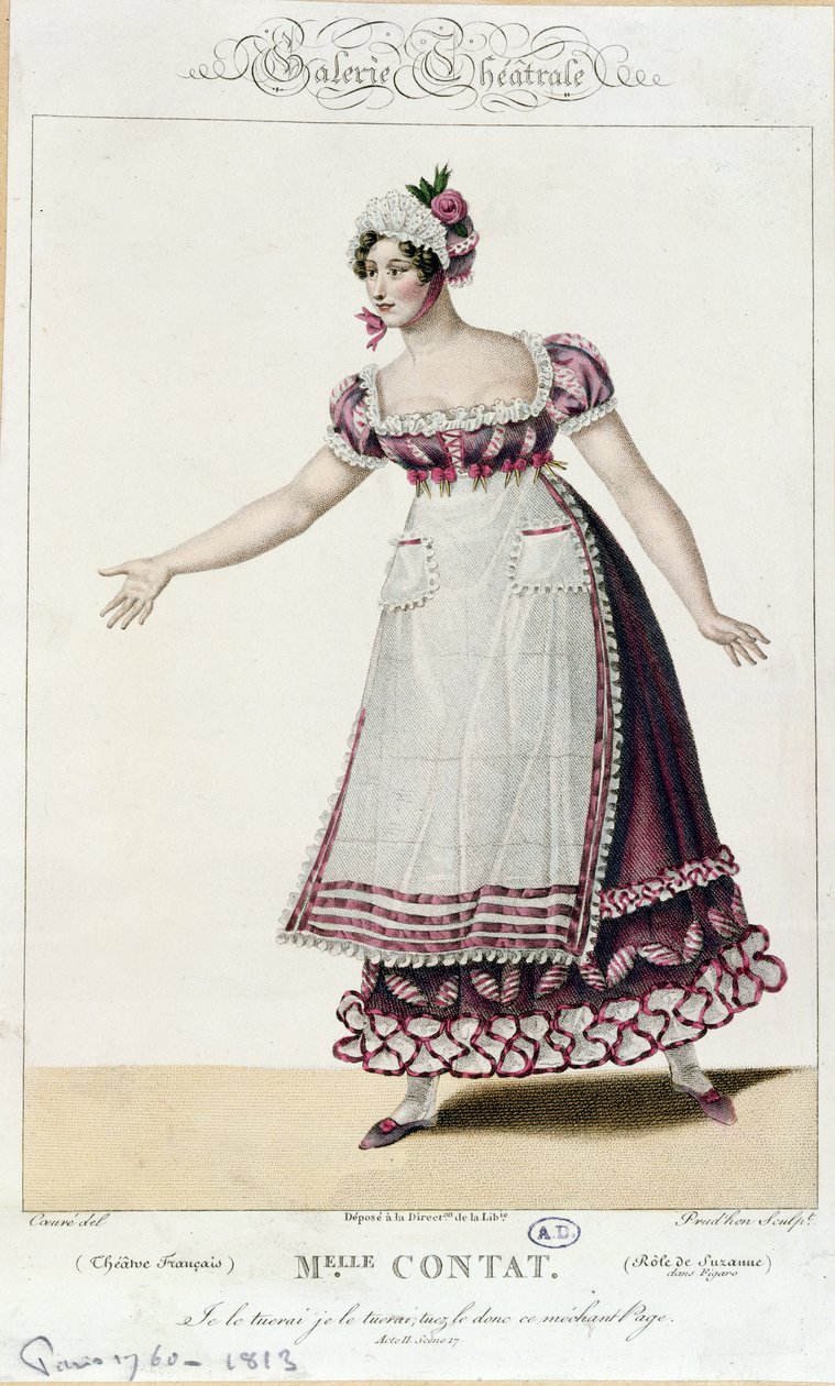 Aktorka Mademoiselle Contact w roli Suzanne w Weselu Figara Pierre Augustin Caron de Beaumarchais (1732-99) autorstwa French School