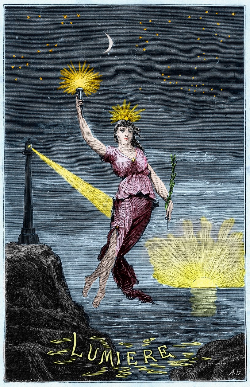 Alegoria Światła - Allegorie de la Lumiere - Grawerowanie w „Naukach udostępnionych dla wszystkich - fizyka i chemia” Alexisa Clerca - Koniec XIX wieku - Kolekcja prywatna autorstwa French School