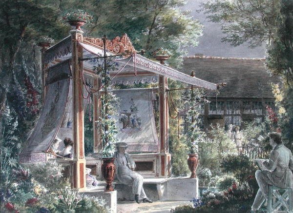 Architekt Jacques Ignace Hittorff (1792-1867) w swoim ogrodzie w Paryżu (gwasz na papierze) autorstwa French School