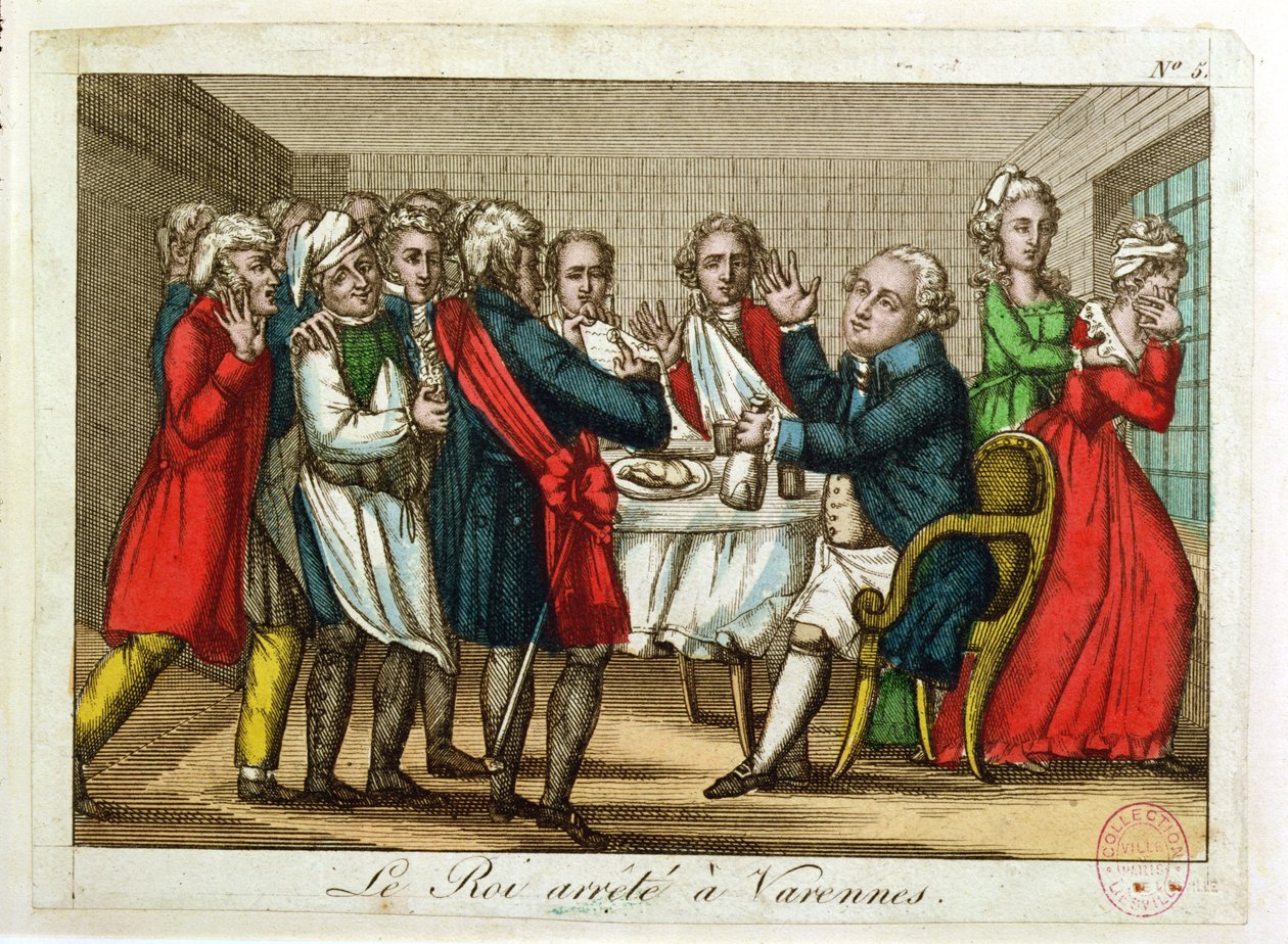 Aresztowanie Ludwika XVI (1754-93) w Varennes, 22 czerwca 1791 autorstwa French School