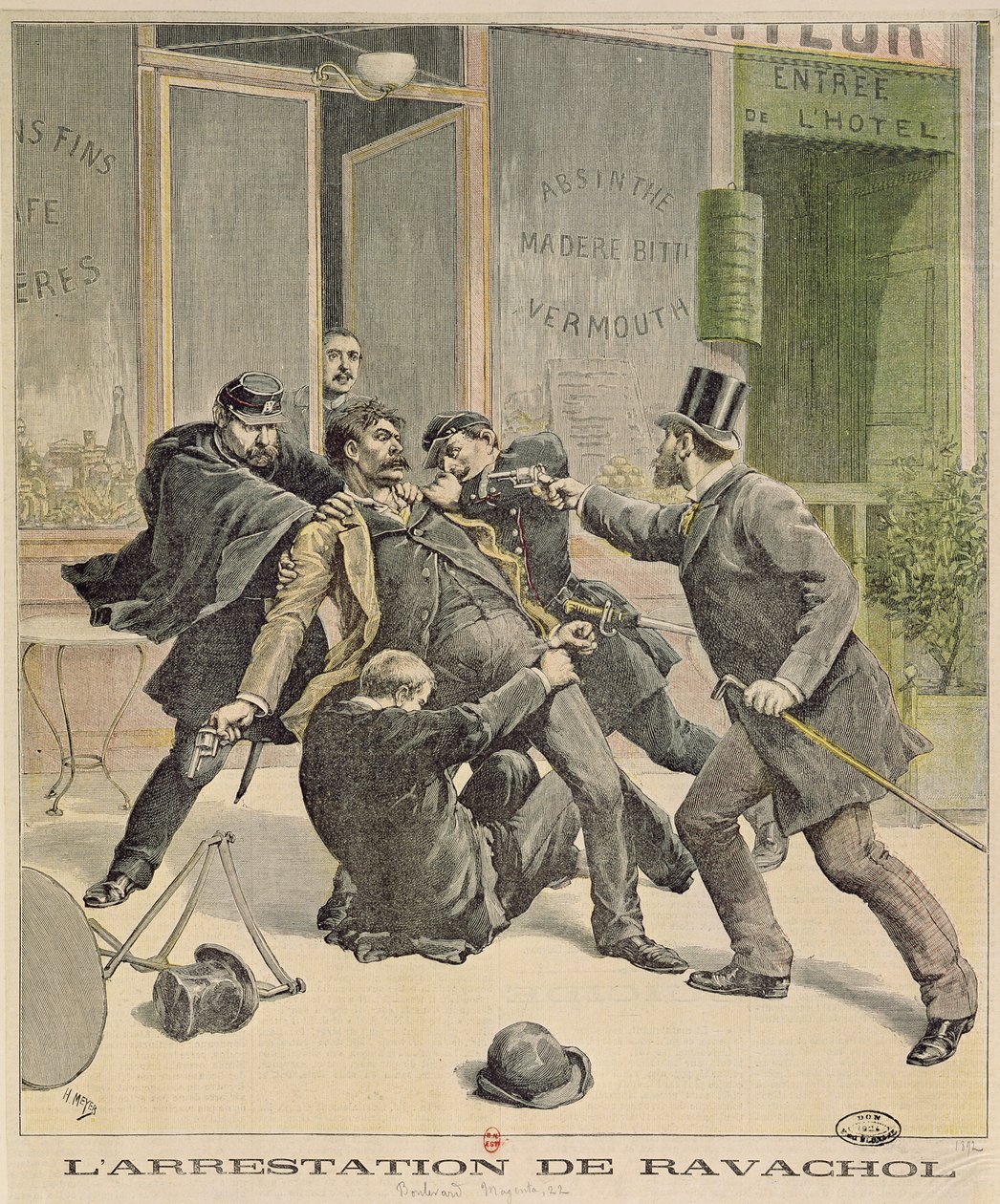 Aresztowanie Ravachola, przednia okładka „Le Petit Journal”, 16 kwietnia 1892 r. autorstwa French School