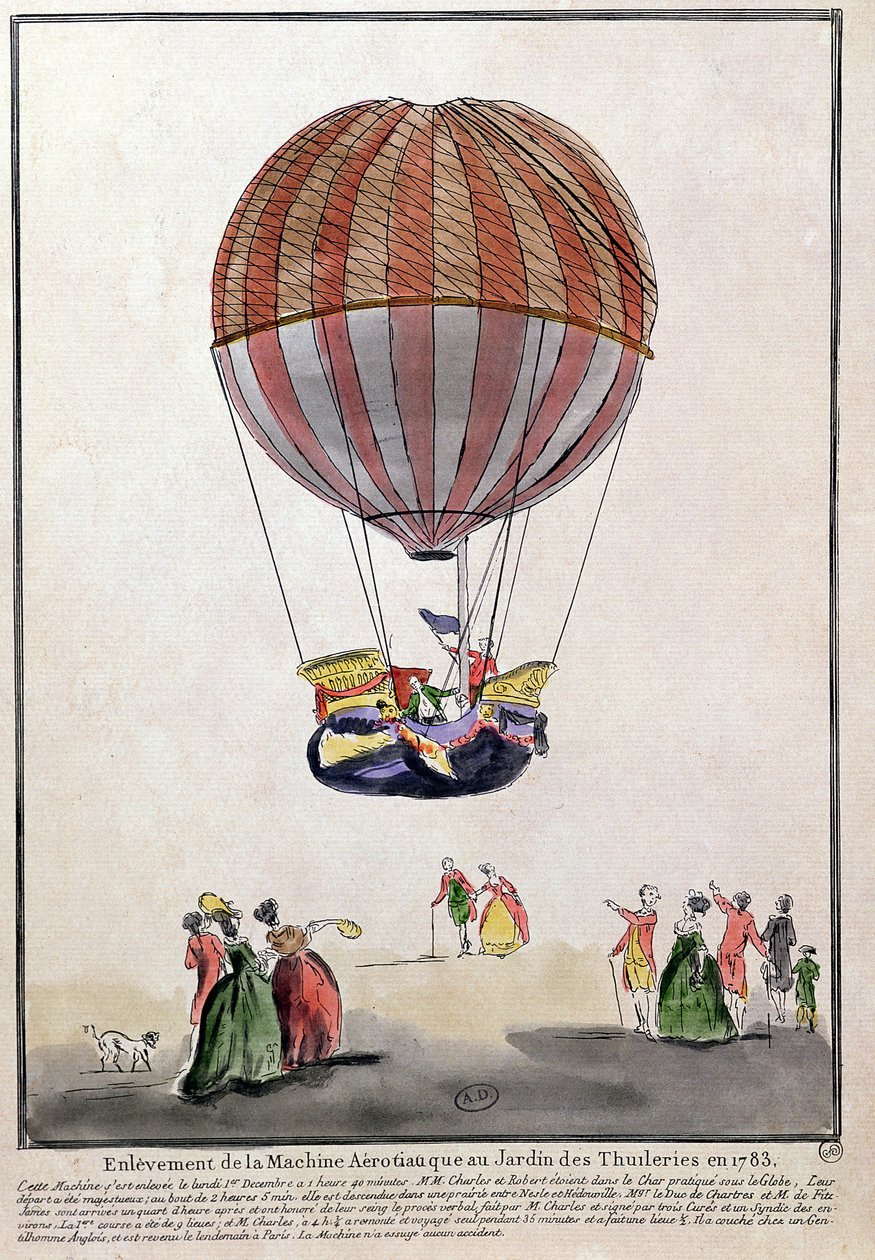 Wejście na aerostat w Jardin des Tuileries, 1 grudnia 1783 (pióro i atrament i toaleta na papierze) autorstwa French School