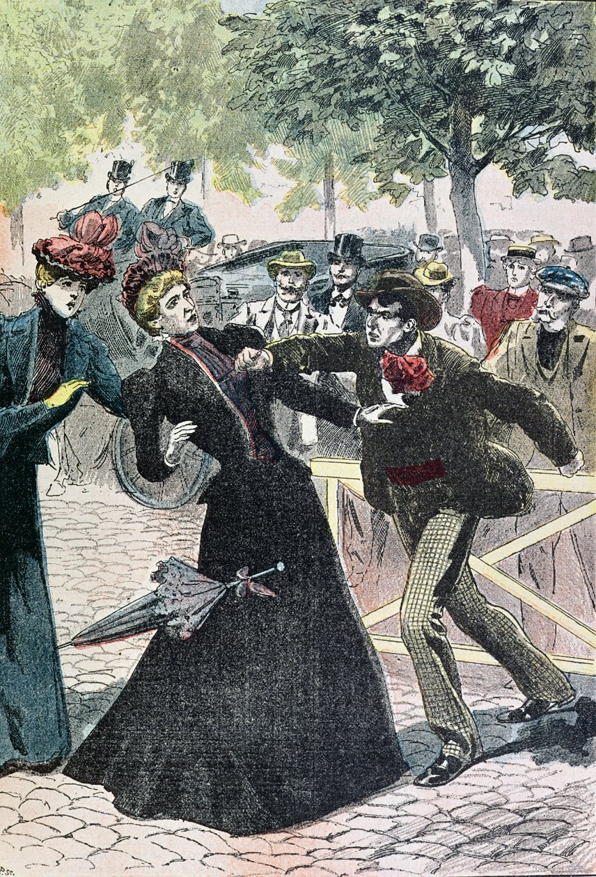 Zabójstwo Elżbiety (1837-98) Cesarzowa Austrii przez Luccheni, 10 września 1898, ilustracja z Le Pelerin, 1898 (kolorowe grawerowanie) autorstwa French School