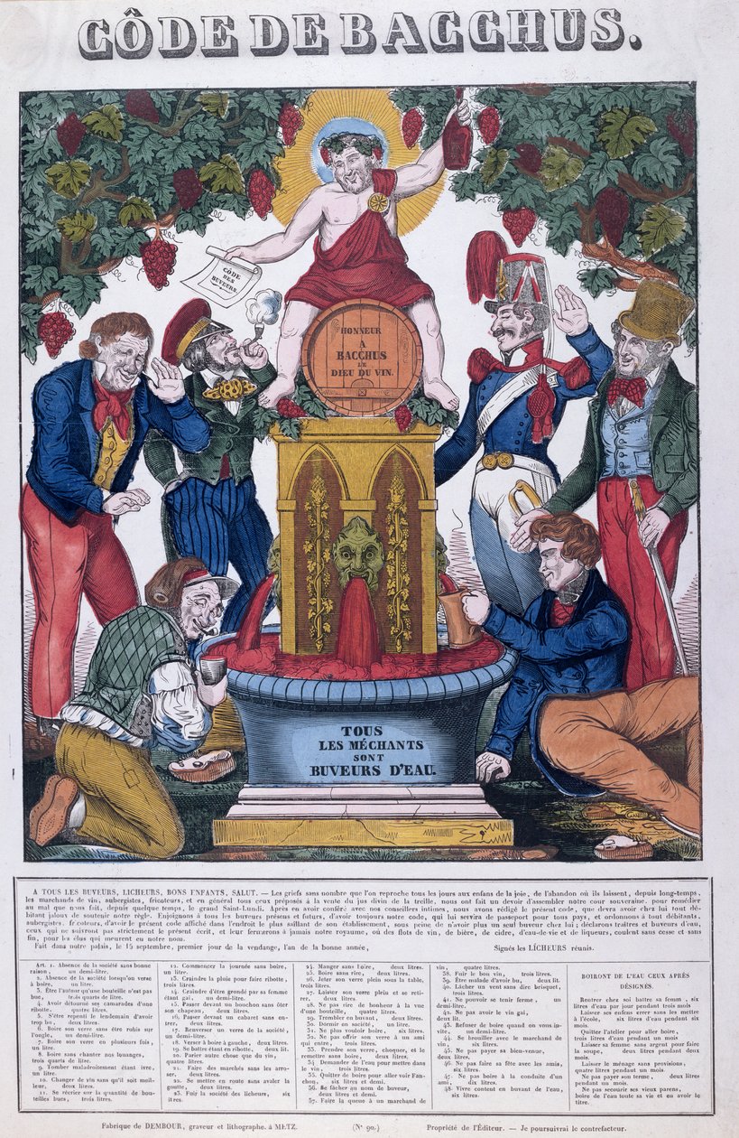 Kodeks Bachusa, Wszyscy nieprzyjemni ludzie piją wodę, karykatura na temat alkoholizmu, Imagerie de Metz, ok. 1840 autorstwa French School