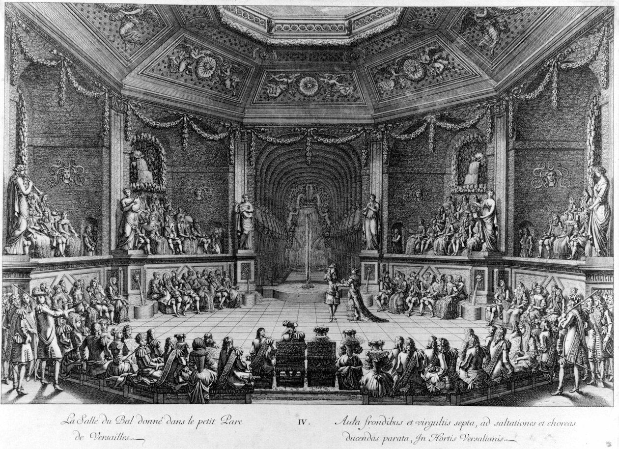 Sala balowa w małym Parc de Versailles, rycina 1678. autorstwa French School