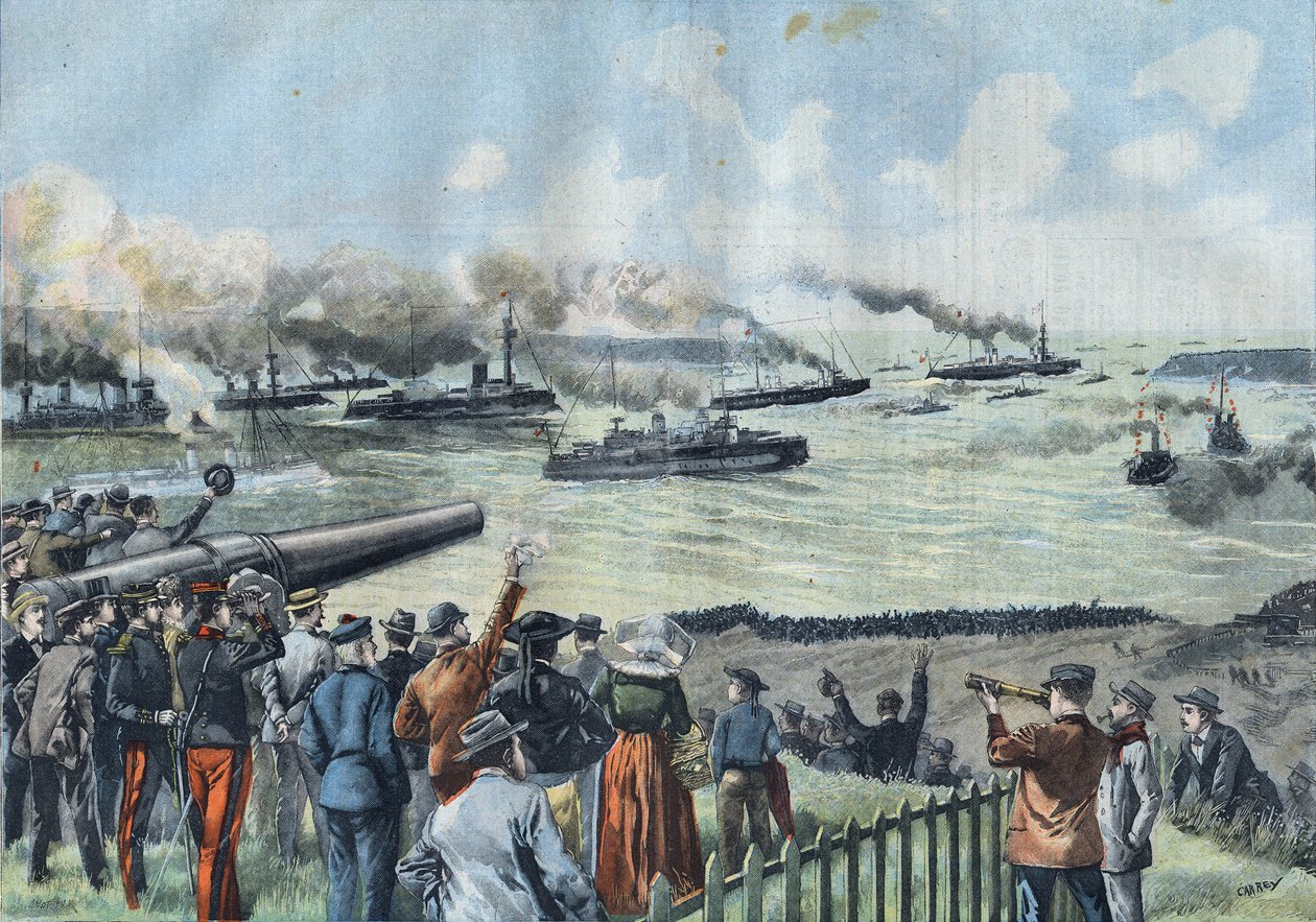 Eskadra bałtycka opuszcza port w Brześciu. „Montcalm” z prezydentem Republiki Francuskiej Emilem Loubet autorstwa French School