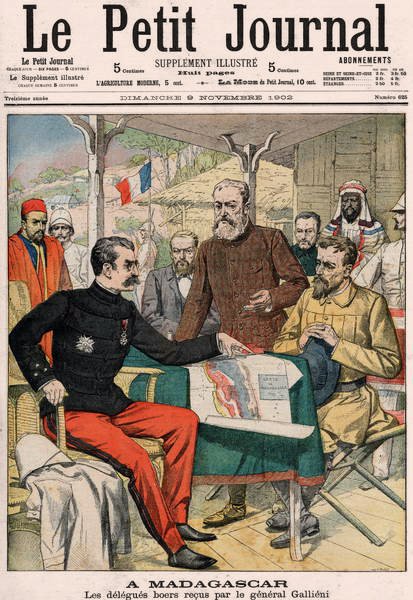 Delegacja burska przyjęta przez generała Josepha Simona Gallieniego (1849-1916) na Madagaskarze, okładka kolorowego dodatku Le Petit Journal nr 625, 9 listopada 1902 autorstwa French School